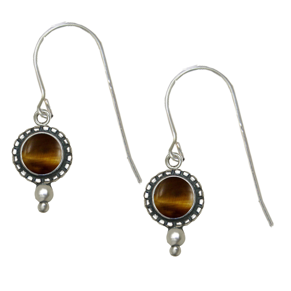 Sterling Silver Tiger Eye Gemstone Drop Dangle Earrings